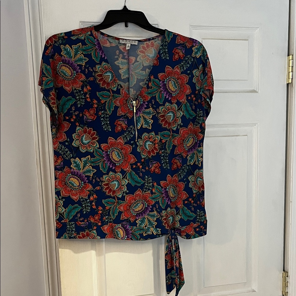 Chaus Multicolor Floral V-Neck Blouse